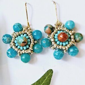 2/$27 | Turquoise Mini Shield Beaded Indigenous Hoop Earrings | Handmade